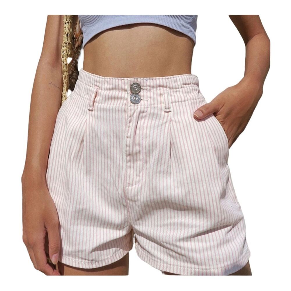 Urban Outfitters Jordi Pleated PinStriped High Waisted Shorts